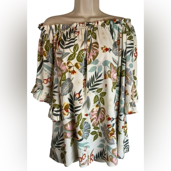 EASEL Anthropologie floral print ruffle flutter short sleeve pullover NEW size S - Picture 1 of 12